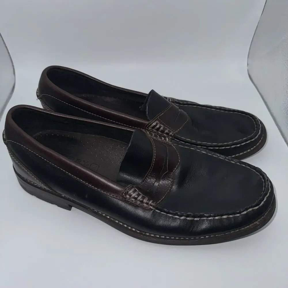 Sperry Top-Sider Men’s 9.5M Black Brown Leather Penny Loafers Slip On